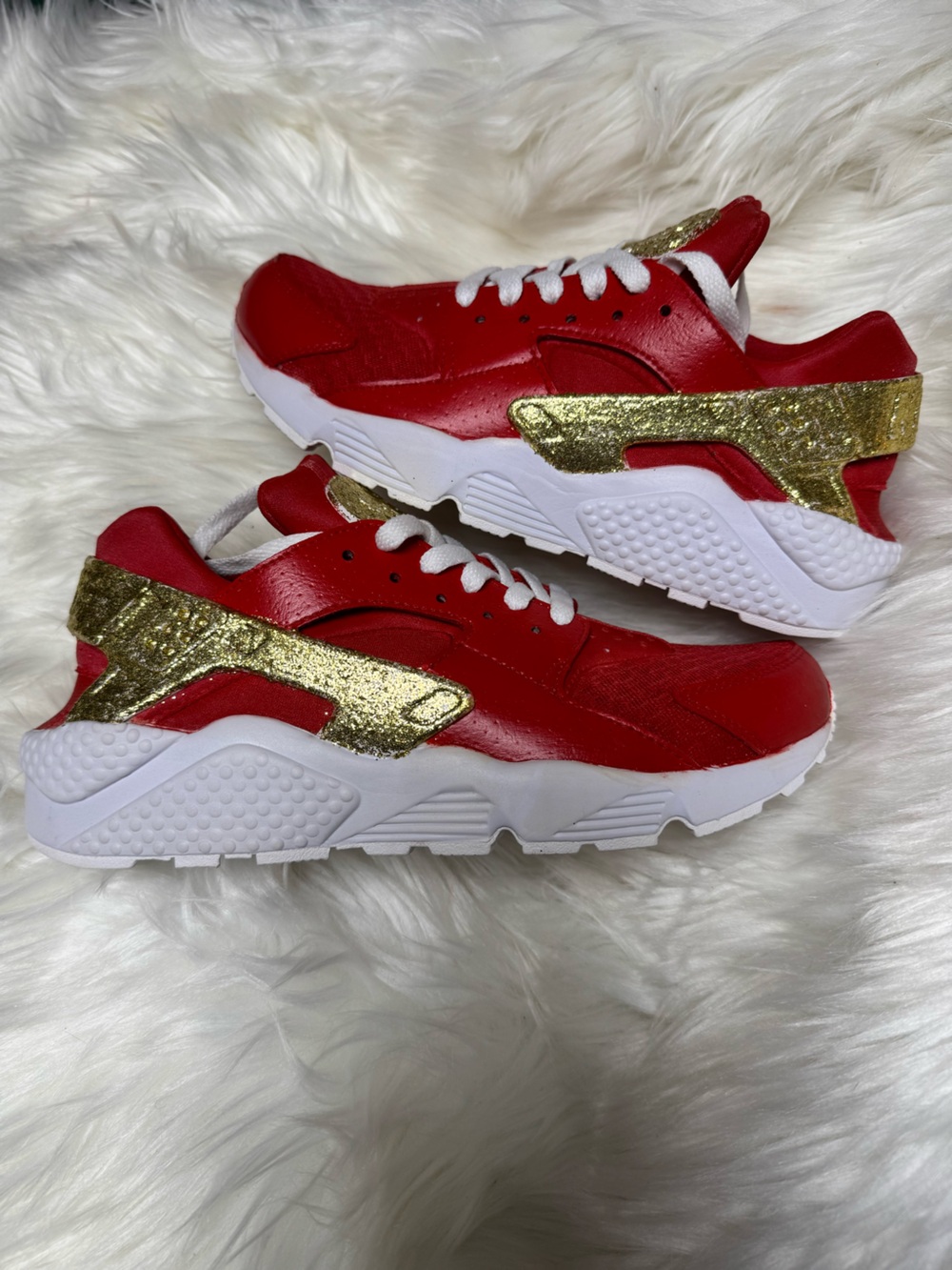 Nike Red and Gold Glitter Men Huarache Sneakers